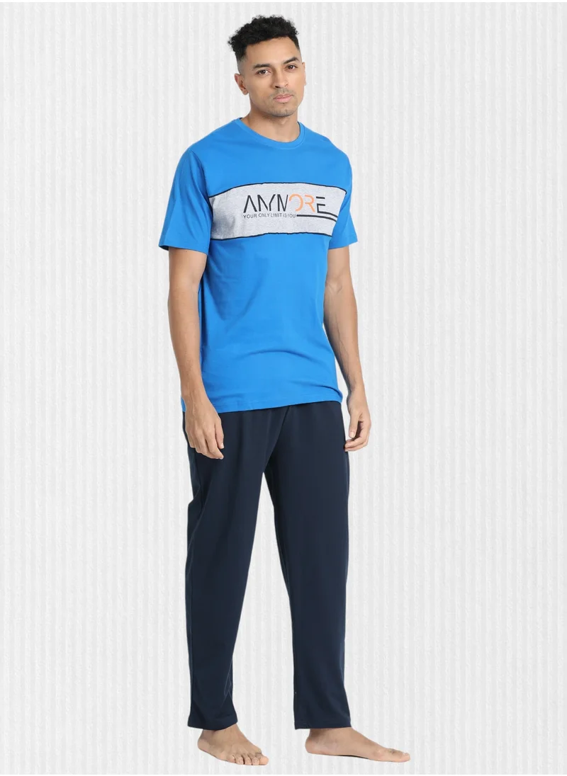 victor and jane Men's Cotton Pyjama Sets with Round Neck T-shirt in Grey and Black long pants