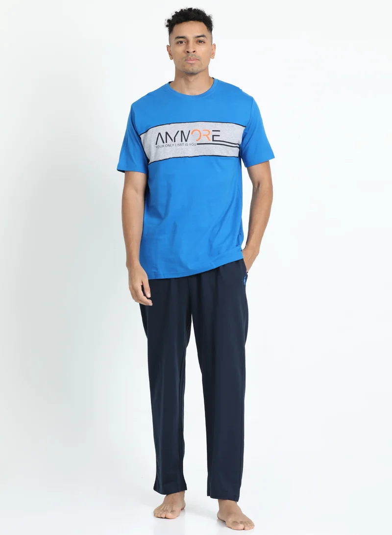 victor and jane Men's Cotton Pyjama Sets with Round Neck T-shirt in Grey and Black long pants