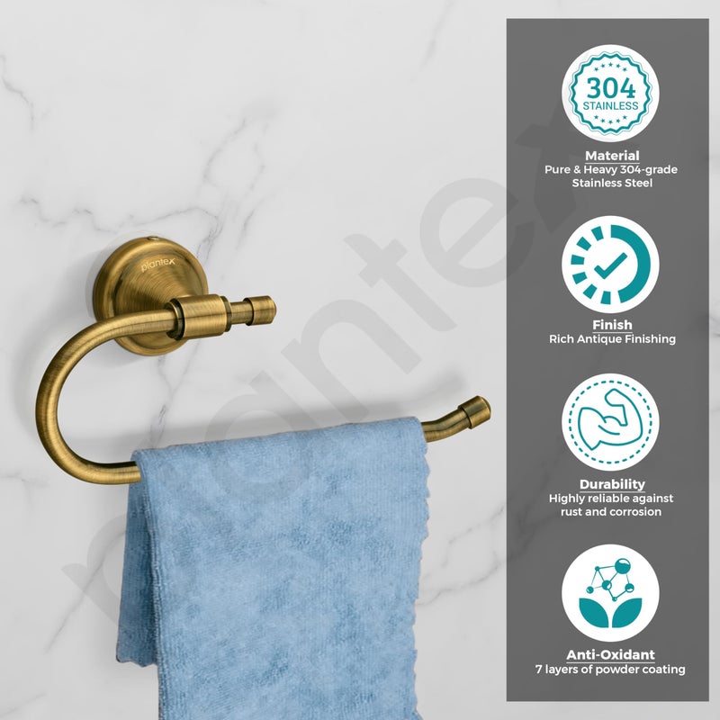 Plantex Bathroom Accessories - Stainless Steel 304 Grade Niko Napkin Holder/Towel Holder/Towel Hanger for Kitchen/Towel Ring (Brass Antique) - Image 3