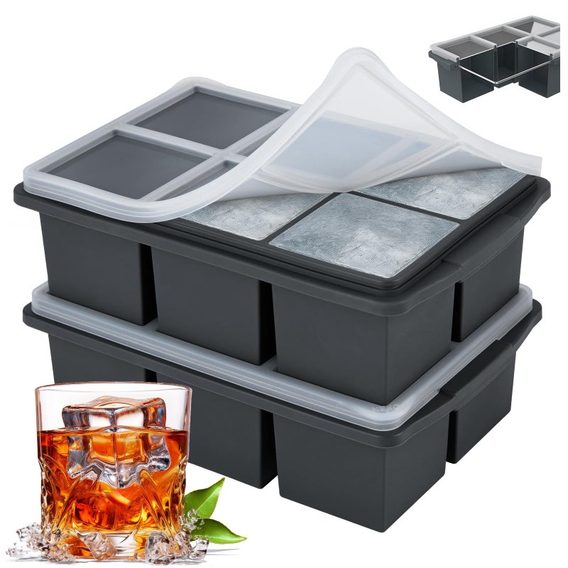 Xomoo Ice Cube Trays 2 Pack, Large size silicone ice cube mold suitable for refrigerators, cocktails, and whiskies, reusable and free of bisphenol A (Grey) - Image 1