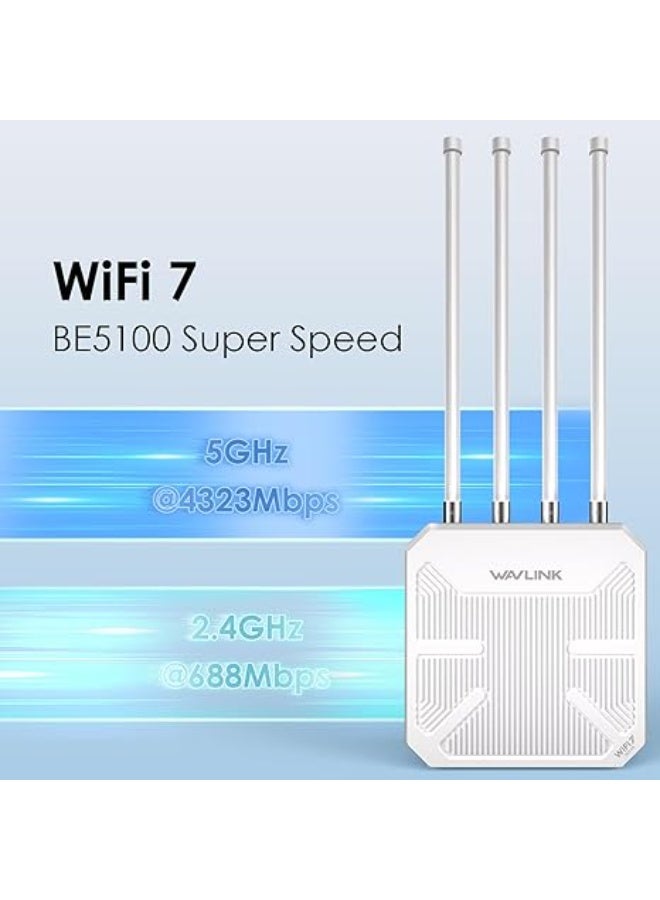 WAVLINK WiFi 7 BE5100 Outdoor WiFi Extender, Dual Band Long-Range Outdoor WiFi Repeater|Access Point|Mesh Router, POE Powered | IP67 Waterproof | 4 x 8dBi Antennas, 2.5 Gbps Ethernet, Up to 300M - Image 4
