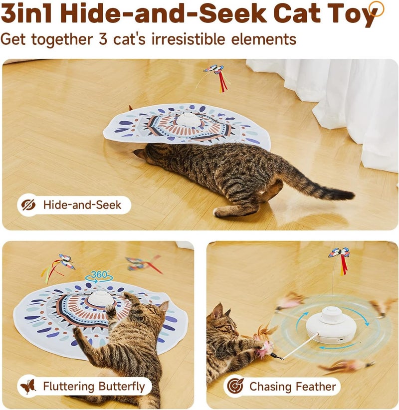 3-in-1 Interactive Automatic Cat Toy with Fluttering Butterfly and Moving Feather - Image 2