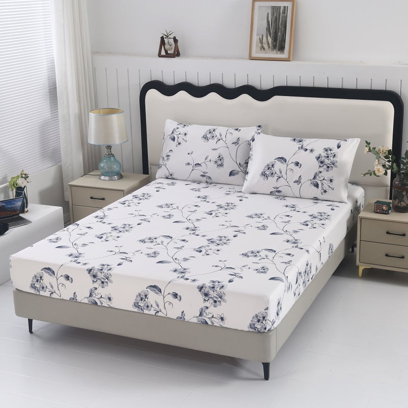 Morning Glory 3 Piece Polyester Fitted Sheet Set Breathable Wrinkle Resistant Home Bedroom - Image 2