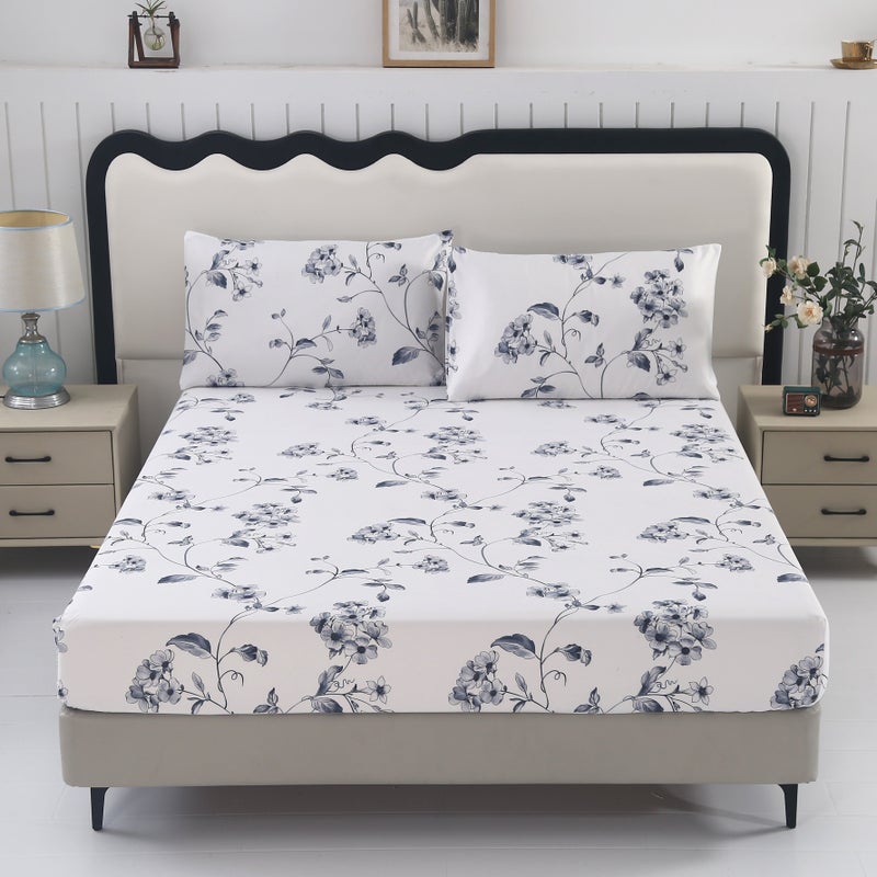 Morning Glory 3 Piece Polyester Fitted Sheet Set Breathable Wrinkle Resistant Home Bedroom - Image 1