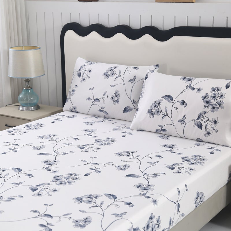 Morning Glory 3 Piece Polyester Fitted Sheet Set Breathable Wrinkle Resistant Home Bedroom - Image 5
