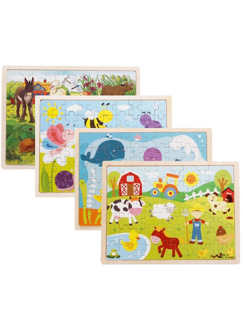 NQOOH Colorful Wooden Puzzle Game for Kids, 60 Pieces Colorful Wooden Puzzles for Toddlers (Set of 4) - Image 1