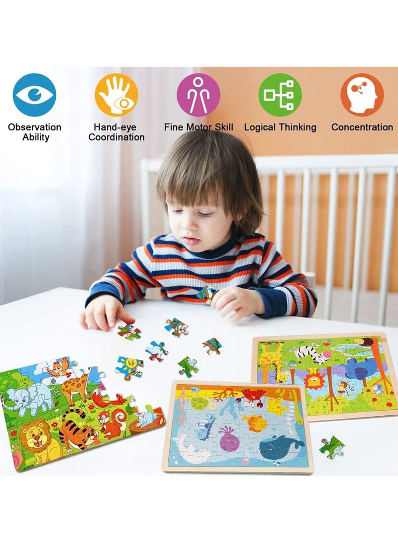 NQOOH Colorful Wooden Puzzle Game for Kids, 60 Pieces Colorful Wooden Puzzles for Toddlers (Set of 4) - Image 4