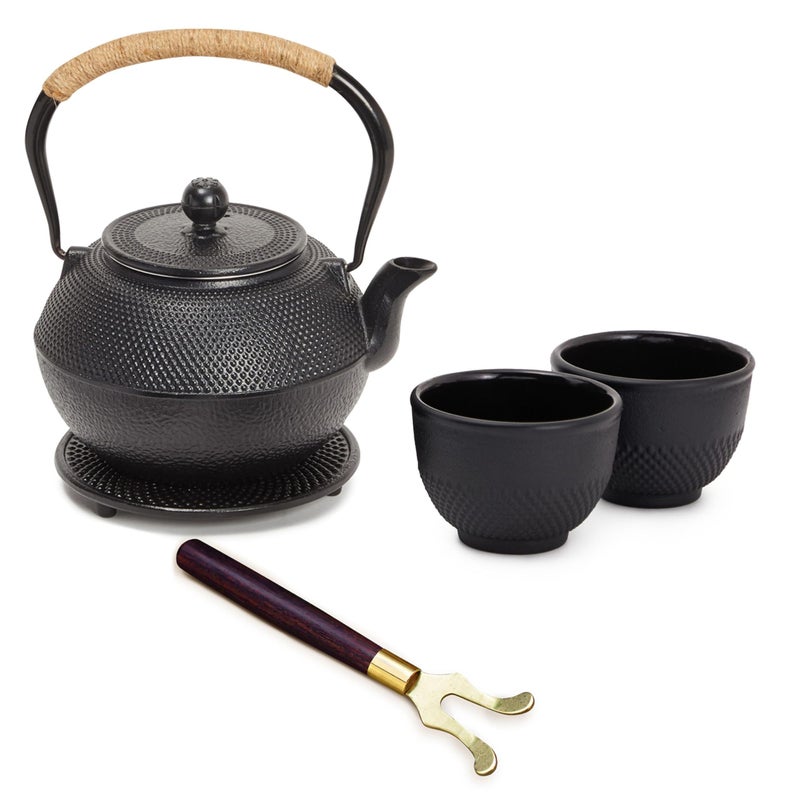 Juvale Cast Iron Teapot - 1200 mL, Black, 2 Cups - Japanese Tea Set with Stainless Steel Infuser & Stovetop Kettle for Loose Leaf Tea - Image 1