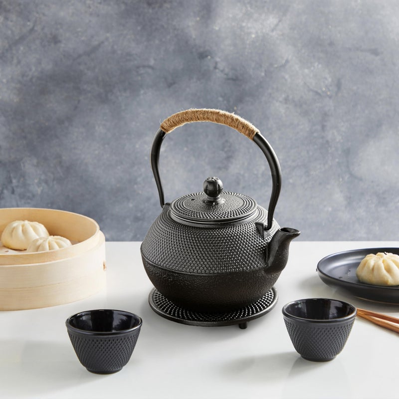 Juvale Cast Iron Teapot - 1200 mL, Black, 2 Cups - Japanese Tea Set with Stainless Steel Infuser & Stovetop Kettle for Loose Leaf Tea - Image 2