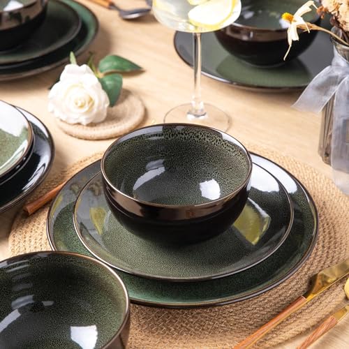 LeRatio Ceramic Dinnerware Sets for 6,Plates and Bowls Sets,Handmade Reactive Glaze Dishes Set,Chip Resistant and Scratch Resistant | Oven&Dishwasher & Microwave Safe,Service for 6-Green (18PCS) - Image 4