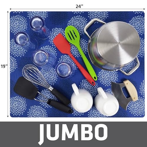 Drymate Jumbo XL Dish Drying Mat (19”x24”), Low-Profile, Super Absorbent, Quick Dry Fabric, Waterproof & Slip-Resistant, for Kitchen Counter, Trimmable, Easy to Clean (USA Made)(GoodBlue) - Image 5