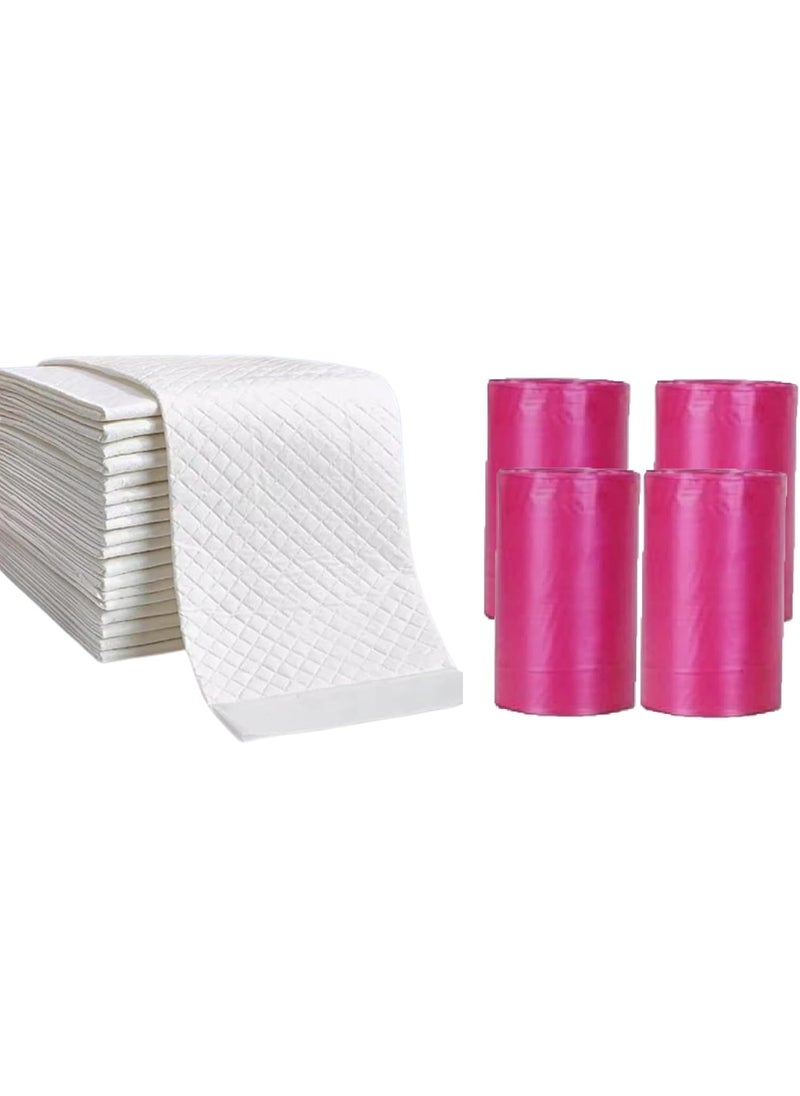 Cute 'n' Cuddle Cute 'n' Cuddle 60 Pcs Disposable Changing Mat White 60cmX45cm With 60 Disposable Scented bags Pink  - Image 1