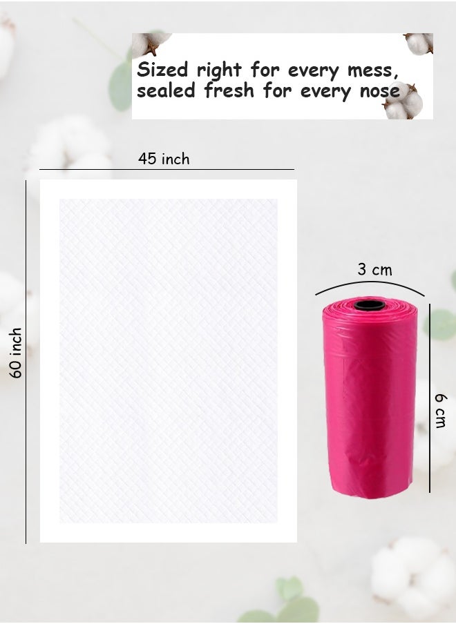 Cute 'n' Cuddle Cute 'n' Cuddle 60 Pcs Disposable Changing Mat White 60cmX45cm With 60 Disposable Scented bags Pink  - Image 2