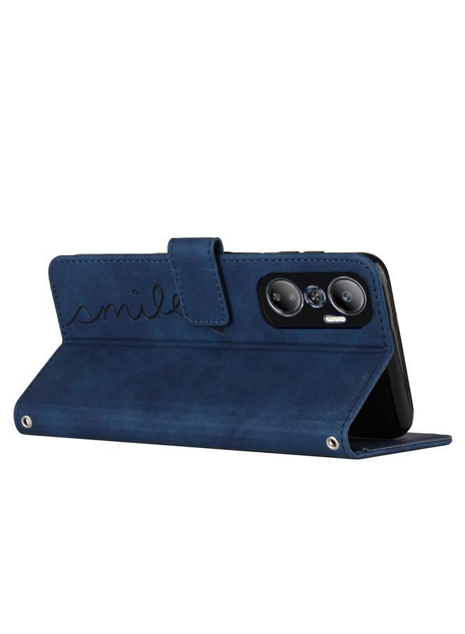 S-TOP Case For Infinix Hot 20 4G Skin Feel Heart Pattern Leather Phone Case with Lanyard - Image 3