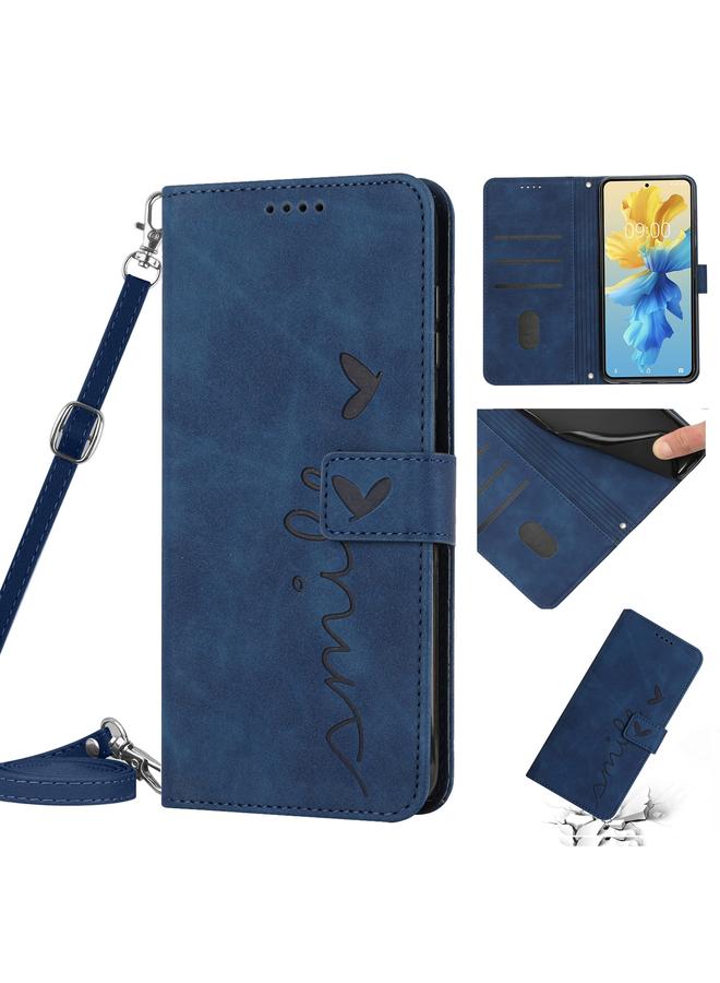 S-TOP Case For Infinix Hot 20 4G Skin Feel Heart Pattern Leather Phone Case with Lanyard - Image 1