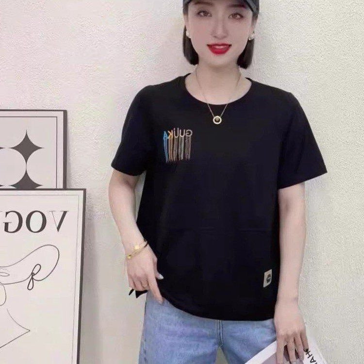 Summer Short Sleeve Style Thin Outer Wearing All-Match Loose T-Shirt For Celebrity Lady'S Flesh Covering Embroidered Women - Image 2