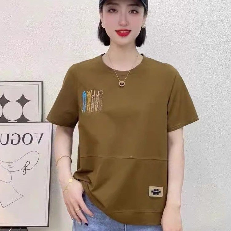 Summer Short Sleeve Style Thin Outer Wearing All-Match Loose T-Shirt For Celebrity Lady'S Flesh Covering Embroidered Women - Image 5