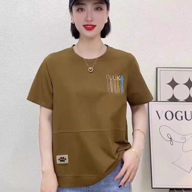 Summer Short Sleeve Style Thin Outer Wearing All-Match Loose T-Shirt For Celebrity Lady'S Flesh Covering Embroidered Women - Image 1