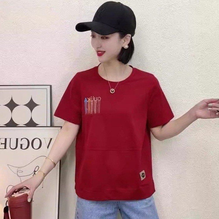Summer Short Sleeve Style Thin Outer Wearing All-Match Loose T-Shirt For Celebrity Lady'S Flesh Covering Embroidered Women - Image 4