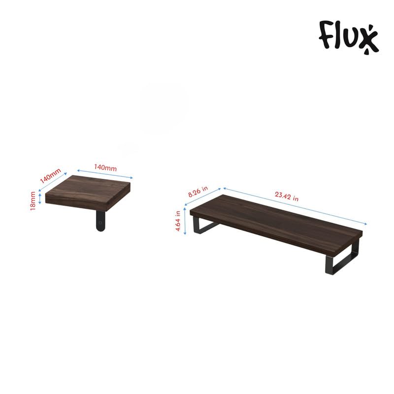 Flux منظم حامل الشاشة الخشبي ورف النباتات المثبت على الحائط - حامل مريح، منظم سطح المكتب، حامل لابتوب، تخزين موفر للمساحة، MDF ومعدن (أسود) 59.5 x 19 x 2 سم - Image 3