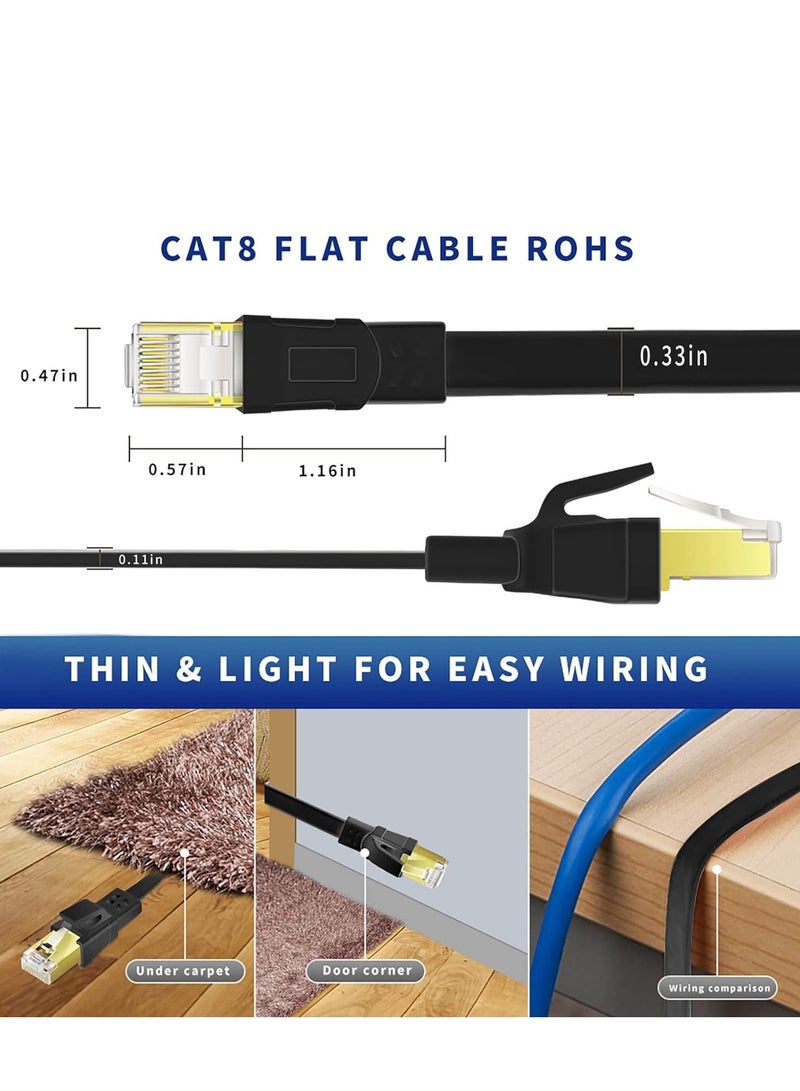 Cat8 Ethernet Cable, 20 Meters 40GBPS 2000Mhz Flat LAN Network Cable, High Speed Shielded Internet Network Patch Cord with Gold Plated RJ45 Connector for Modem, Router, Switch, PS5/PS4/PS3, Xbox - Image 3