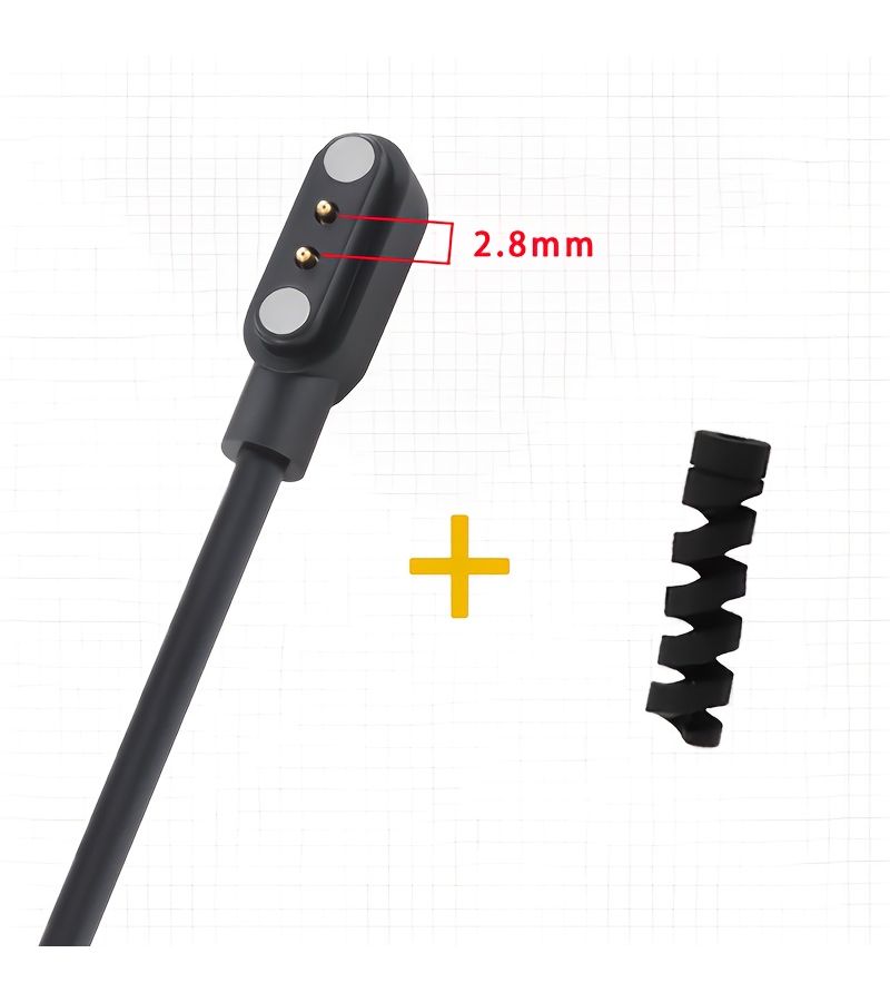 USB Replacement Watch Charging Cable 2.5mm Spacing Black with Spiral Protector - Image 2
