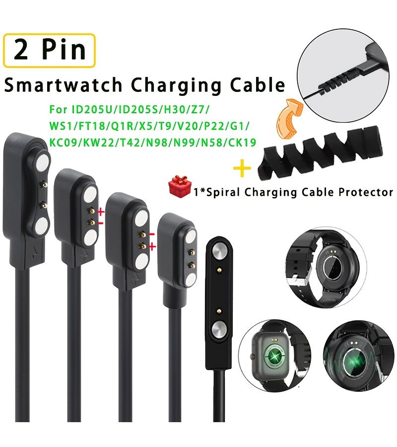 USB Replacement Watch Charging Cable 2.5mm Spacing Black with Spiral Protector - Image 1