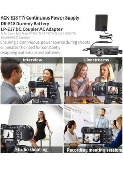TIGER E18 AC Power Adapter & DR-E18 Dummy Battery LP-E17 DC Coupler Charger Kit for Canon EOS Rebel SL2 SL3 T6i T6S T7i T8i 200D 200D II 250D 750D 760D 800D 77D - Continuous Power Supply for Studio & Extended Shoots  - Image 3