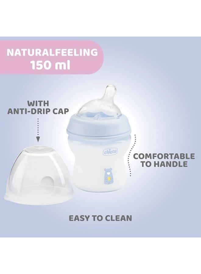 Chicco Natural Feeling Anti-Colic Baby Bottle, 150 ml, Blue - Image 1