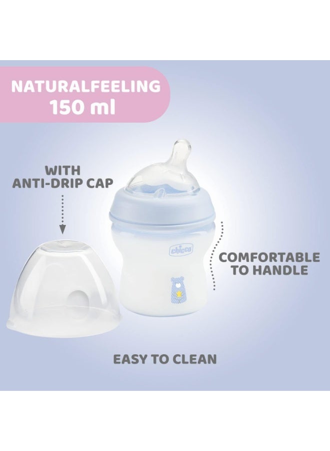 Chicco Natural Feeling Anti-Colic Baby Bottle, 150 ml, Blue - Image 4
