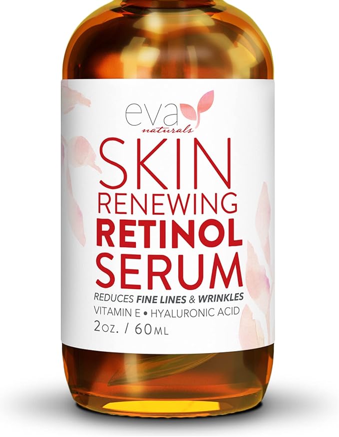 Eva Naturals Retinol Serum 25 by Eva Naturals 60 ml DoubleSized Bottle Best AntiAging Serum Minimizes Wrinkles Helps Prevent Sun Damage and Fades Dark Spots Vitamin A Retinol with Hyaluronic Acid - Image 1