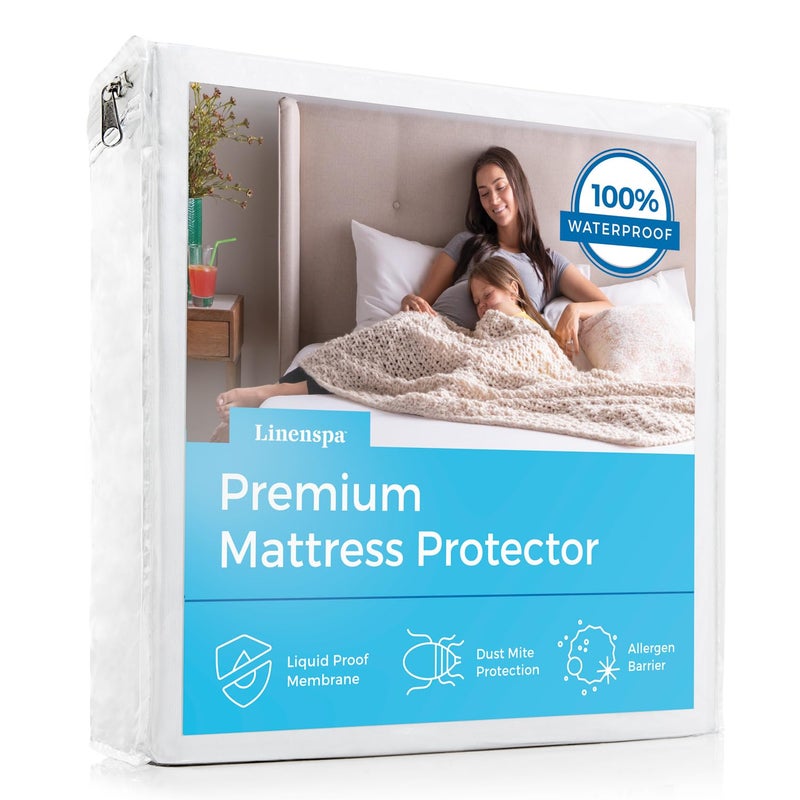 Linenspa Waterproof Smooth Top Premium Full Mattress Protector, Breathable & Hypoallergenic Full Mattress Covers - Packaging May Vary,White - Image 1