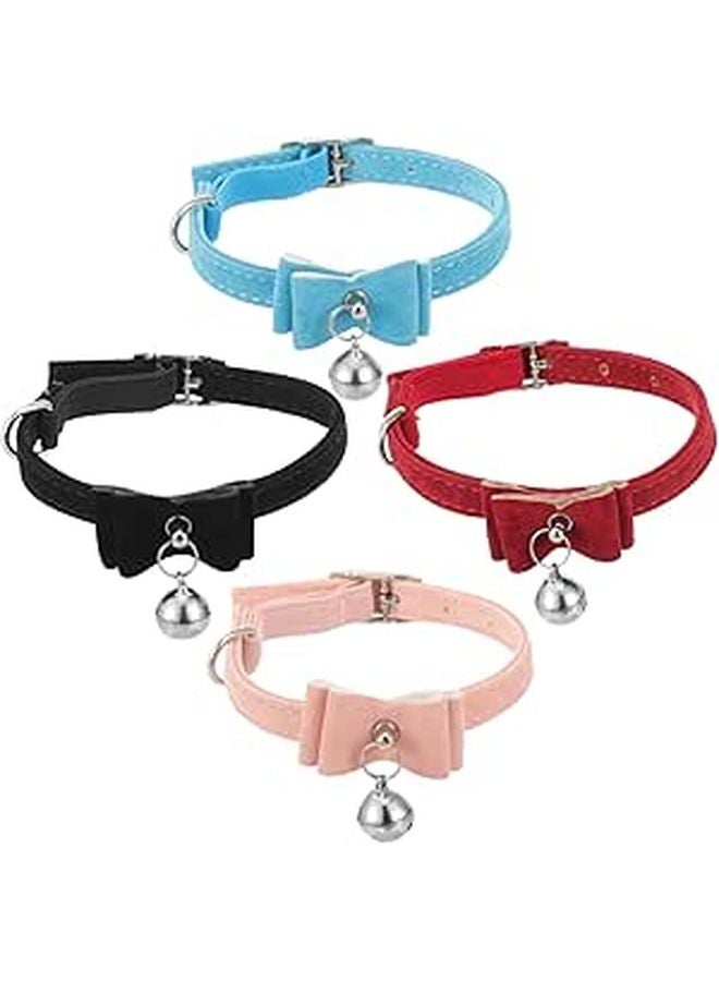 4Pcs Adjustable Pet Collar With Bell And Bow For Puppies Cats Soft Black - Image 1