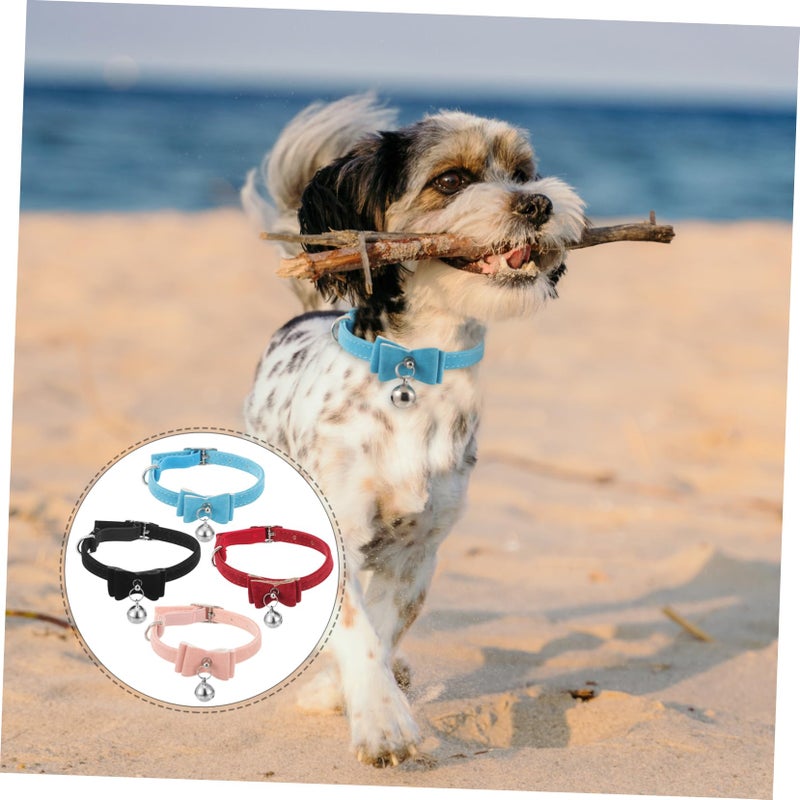 4Pcs Adjustable Pet Collar With Bell And Bow For Puppies Cats Soft Black - Image 4