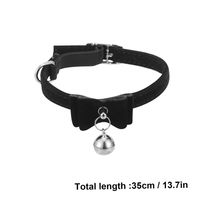 4Pcs Adjustable Pet Collar With Bell And Bow For Puppies Cats Soft Black - Image 3