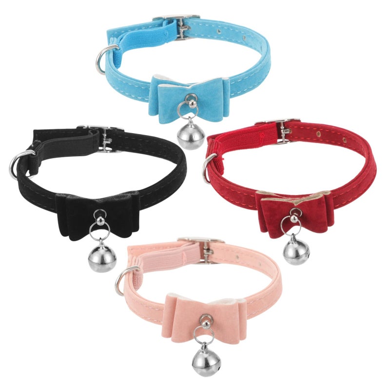 4Pcs Adjustable Pet Collar With Bell And Bow For Puppies Cats Soft Black - Image 2