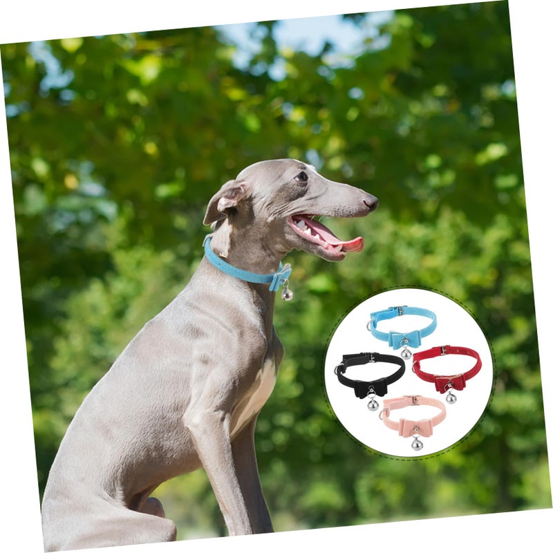 4Pcs Adjustable Pet Collar With Bell And Bow For Puppies Cats Soft Black - Image 5