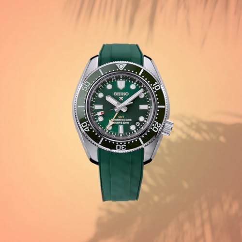INO Design StrapXPro(SBX1A) Watch Band 20mm Rubber Curved End Dive Watch Strap Replacement for Seiko Prospex MM200/ MM200GMT Automatic Diver's watches SPB187, SPB299, SPB381, etc. (Green with Black Clasp) - Image 5