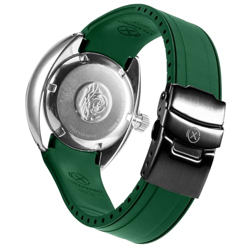 INO Design StrapXPro(SBX1A) Watch Band 20mm Rubber Curved End Dive Watch Strap Replacement for Seiko Prospex MM200/ MM200GMT Automatic Diver's watches SPB187, SPB299, SPB381, etc. (Green with Black Clasp) - Image 1