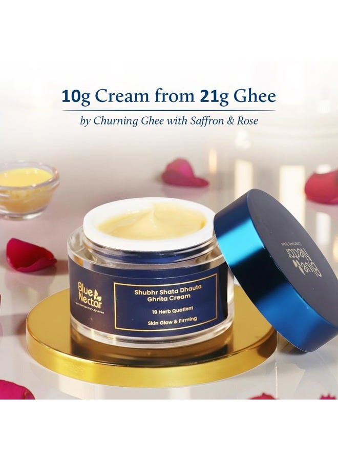 Blue Nectar Shata Dhauta Ghrita Face Cream for Women | 100 Times Washed Ghee Lightweight Face Moisturizer for Women | Truly Natural Face Cream for Skin Firming & Glowing Skin (19 Herbs, 50g) - Image 2
