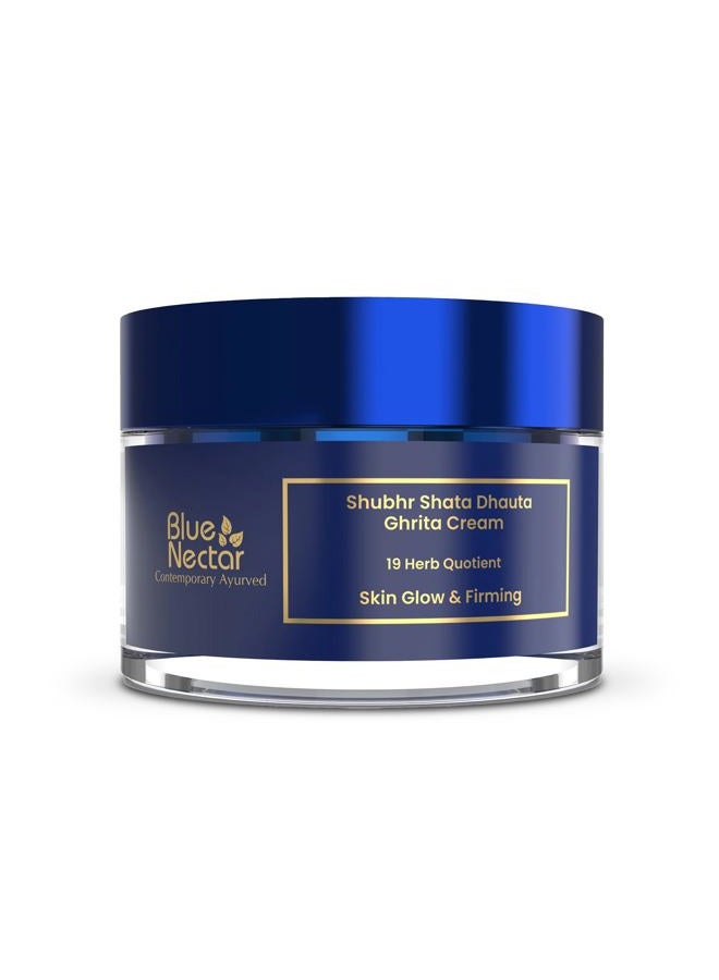 Blue Nectar Shata Dhauta Ghrita Face Cream for Women | 100 Times Washed Ghee Lightweight Face Moisturizer for Women | Truly Natural Face Cream for Skin Firming & Glowing Skin (19 Herbs, 50g) - Image 1
