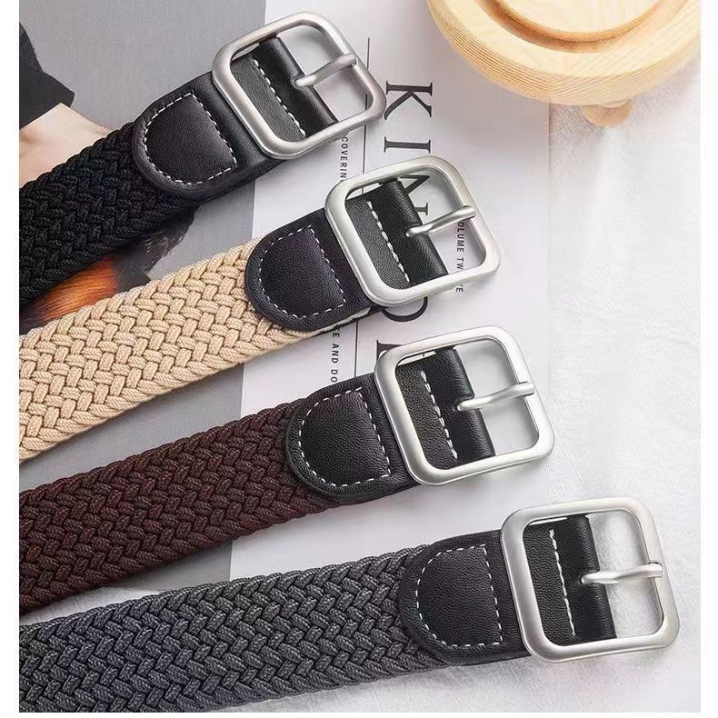 Vintage Canvas Belt for Men, Braided Elastic Waistband - Image 3