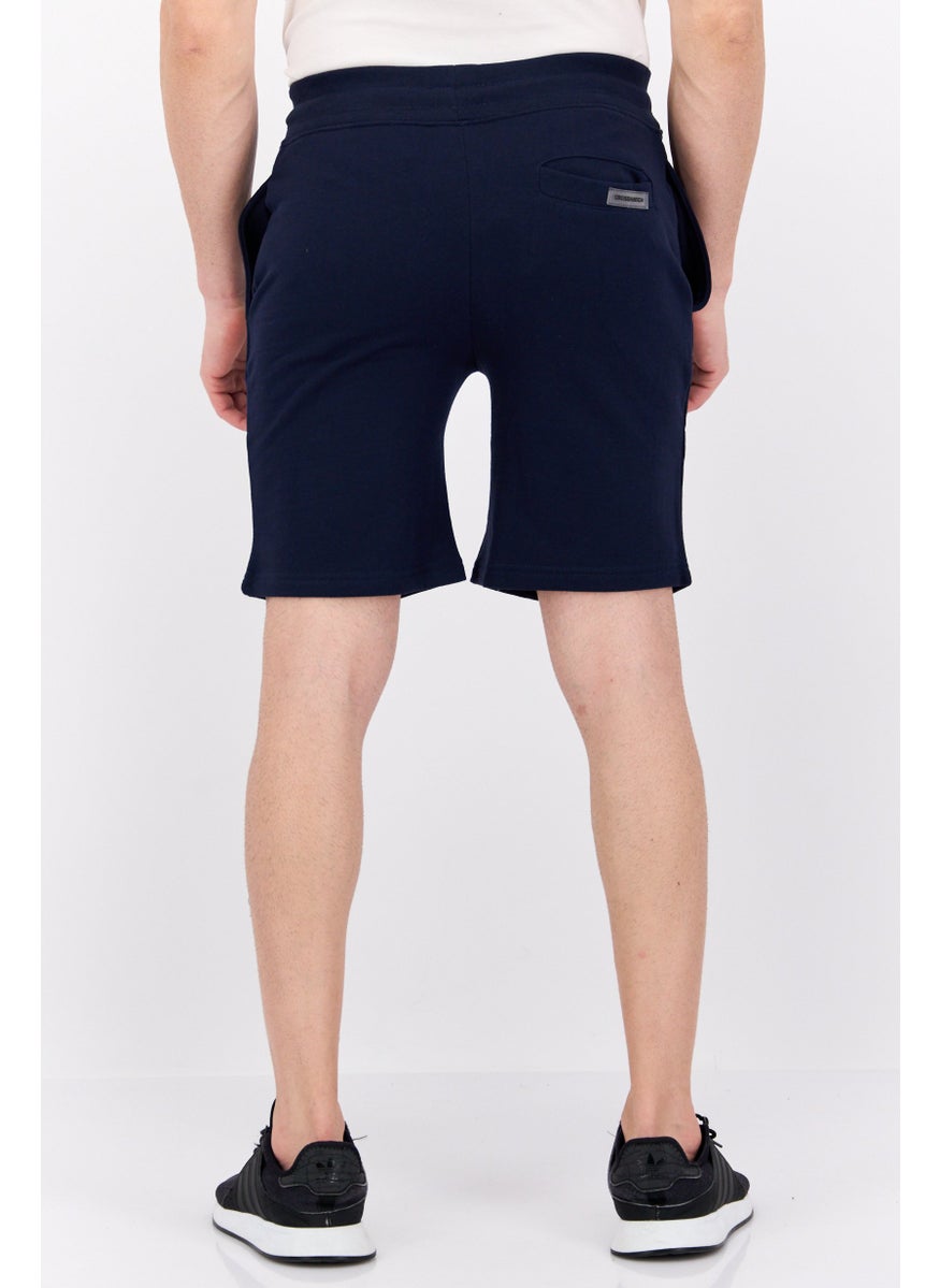 CROSSHATCH Men Drawstring Brand Logo Basic Shorts, Navy  - Image 3