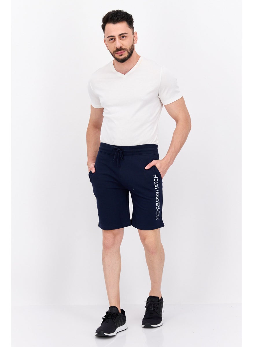 CROSSHATCH Men Drawstring Brand Logo Basic Shorts, Navy  - Image 4