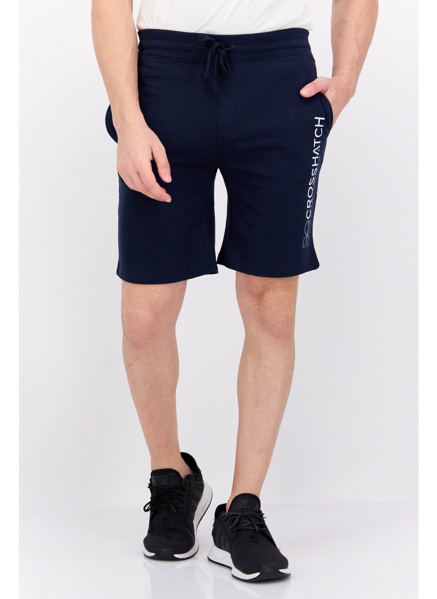 CROSSHATCH Men Drawstring Brand Logo Basic Shorts, Navy  - Image 1