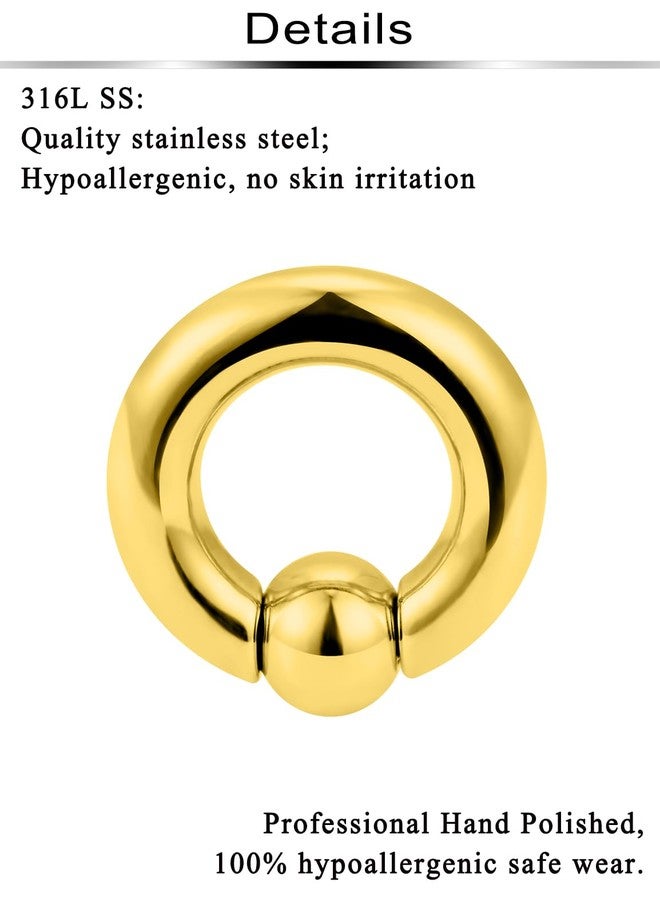 Ftovosyo PA Ring Captive Bead Rings Spring Action BCR Ball Rings 0G 316L Surgical Steel Gold Pierced Body Jewelry for Women 2PCS 16mm - Image 3