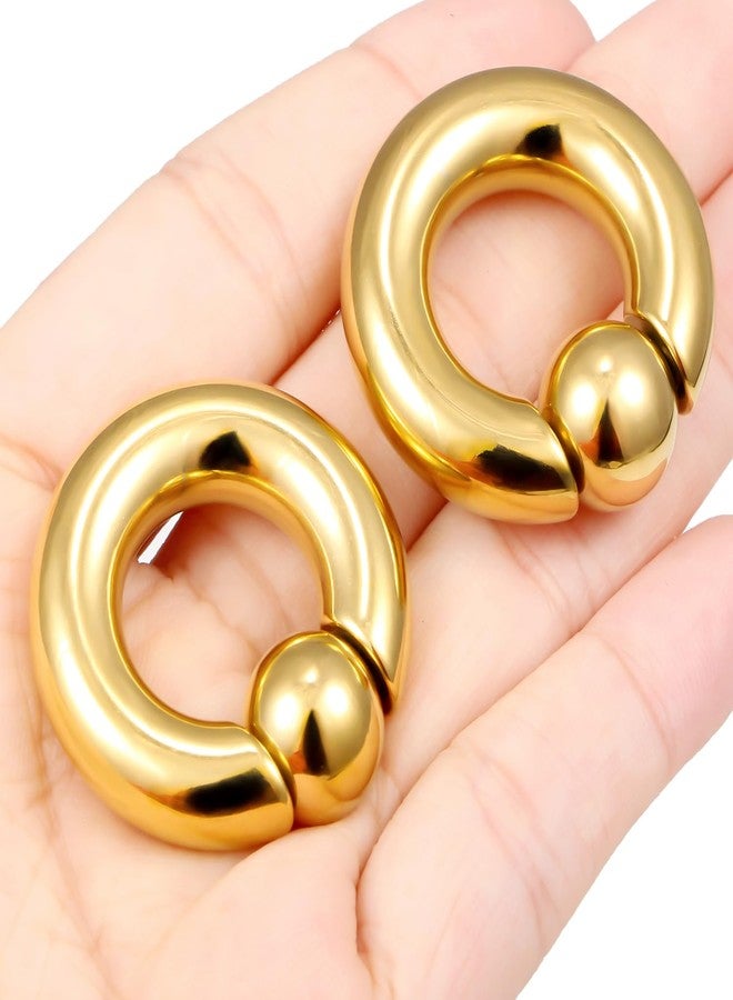 Ftovosyo PA Ring Captive Bead Rings Spring Action BCR Ball Rings 0G 316L Surgical Steel Gold Pierced Body Jewelry for Women 2PCS 16mm - Image 4