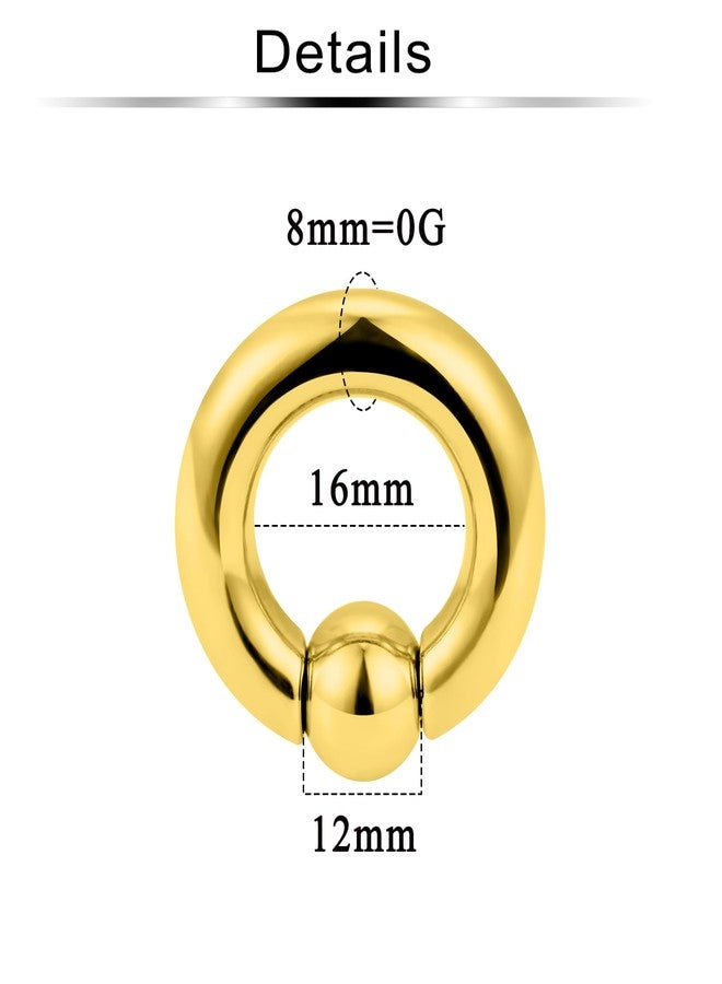 Ftovosyo PA Ring Captive Bead Rings Spring Action BCR Ball Rings 0G 316L Surgical Steel Gold Pierced Body Jewelry for Women 2PCS 16mm - Image 2