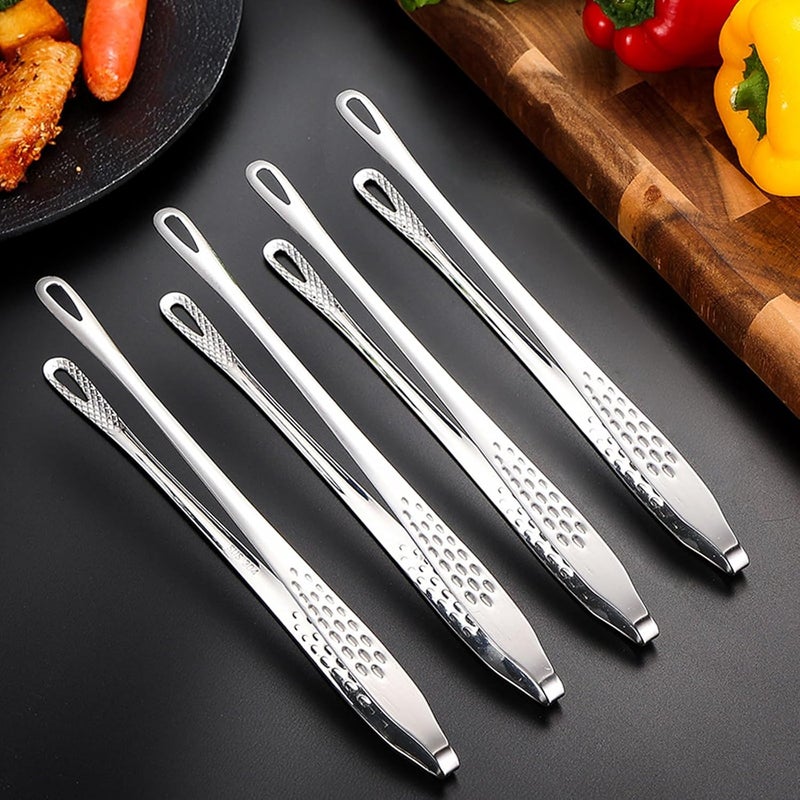 NASHRIO Stainless Steel Grill Tongs 4-Pack: Korean and Japanese Barbecue Tongs, Kitchen Food Tweezers, Cooking Clamp (11inch/28cm) - Image 1