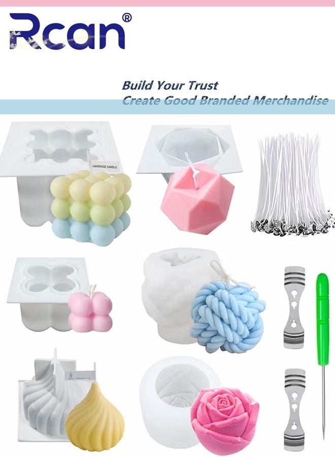 ركان مجموعة قوالب شموع سيليكون مكونة من 6 قطع لصنع الشموع، قالب شمعة فقاعية، قالب سيليكون على شكل وردة ثلاثية الأبعاد، قالب كعكة للخبز والحلوى، قالب سيليكون لشمع الصويا والصابون والشموع المعطرة - Image 1